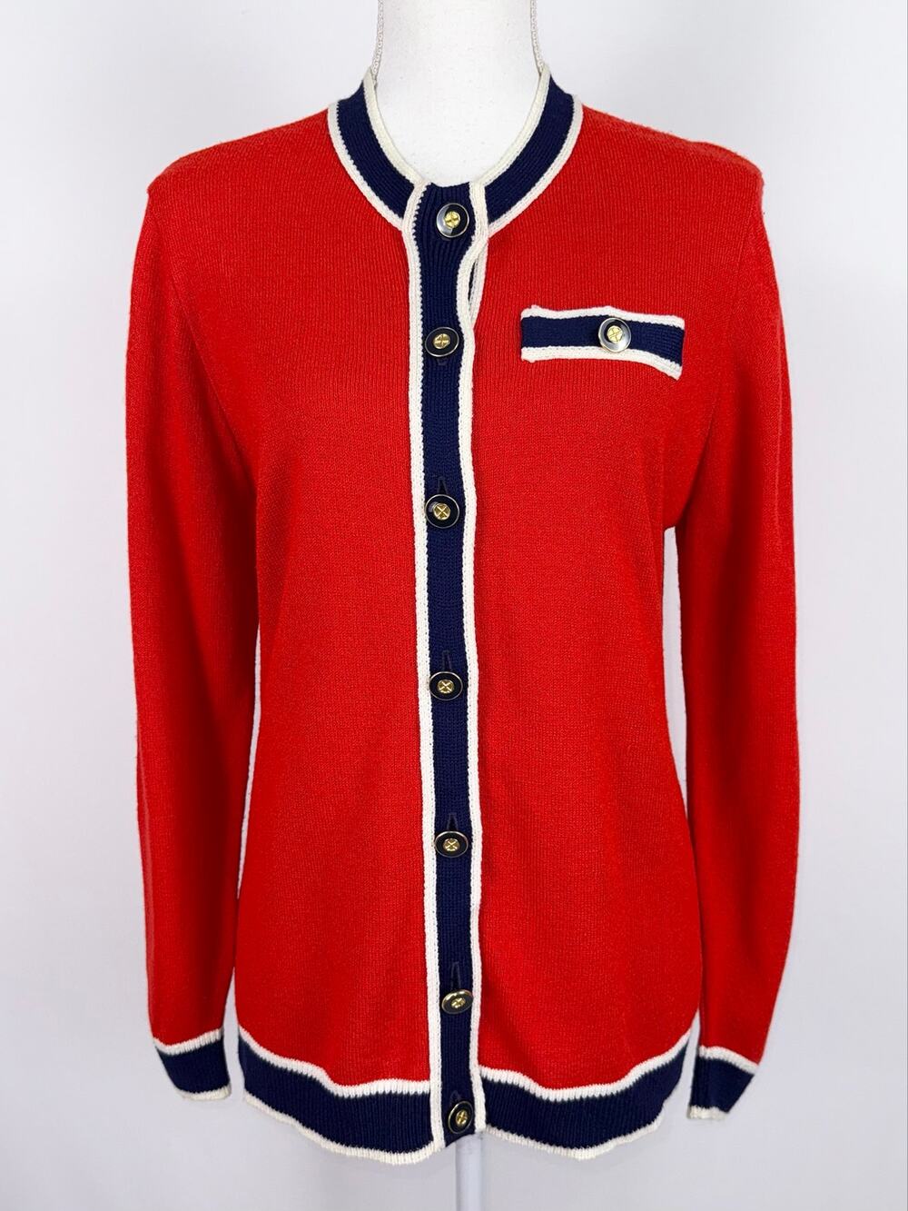 Vivanti Vintage Nautical Trim Cardigan Women's 8 Red Navy Blue